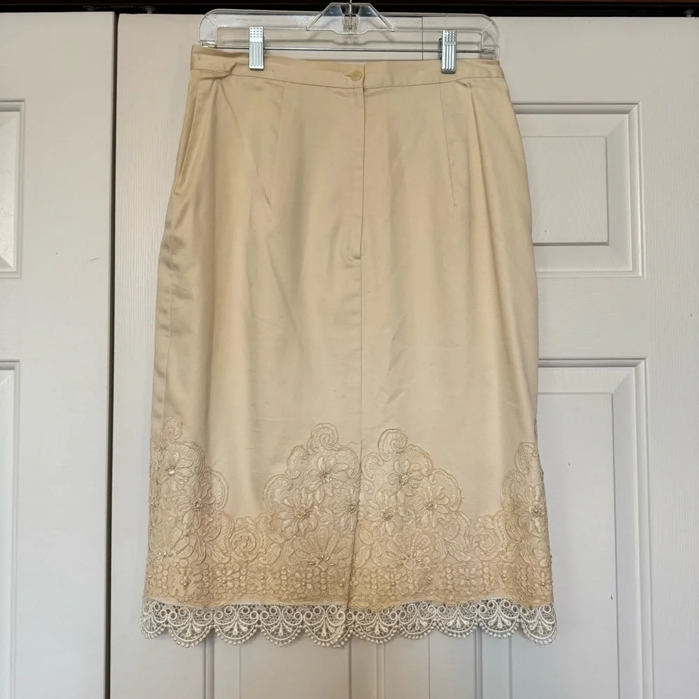 Jessica McClintock Vintage Off White Bridal 2-Piece Coquette Lace Trim‎ Suit
